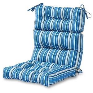 Outdoor Chair Cushion: Sapphire Multi-Stripe, Tufted Coastal Patio Seat