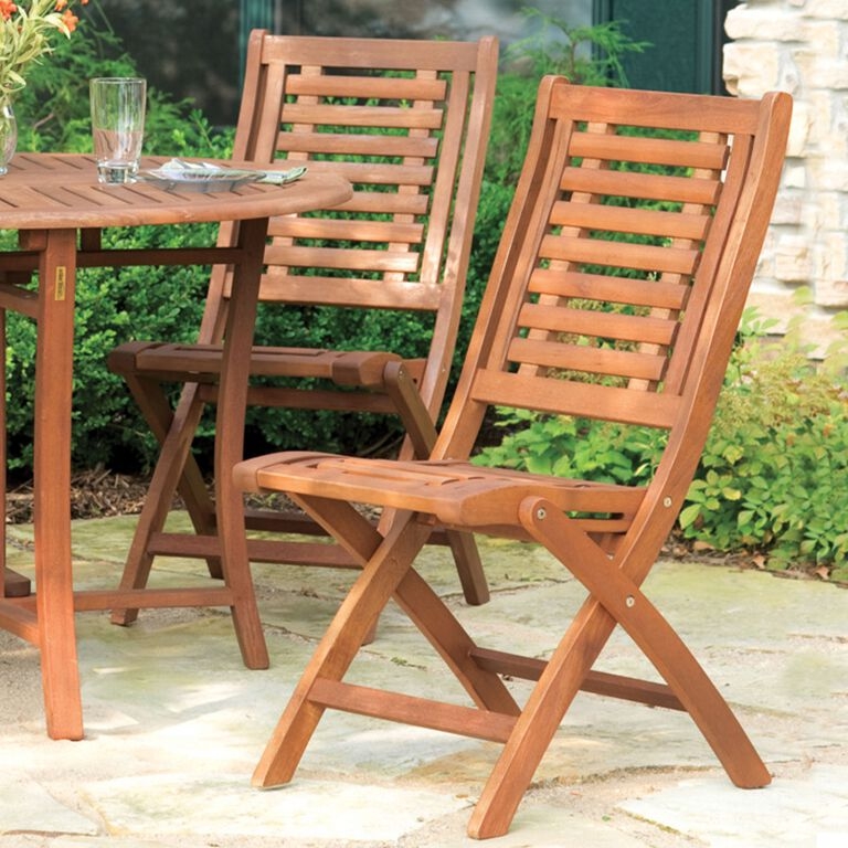 Outdoor Dining Chair Eucalyptus Wood Slatted Back and Seat