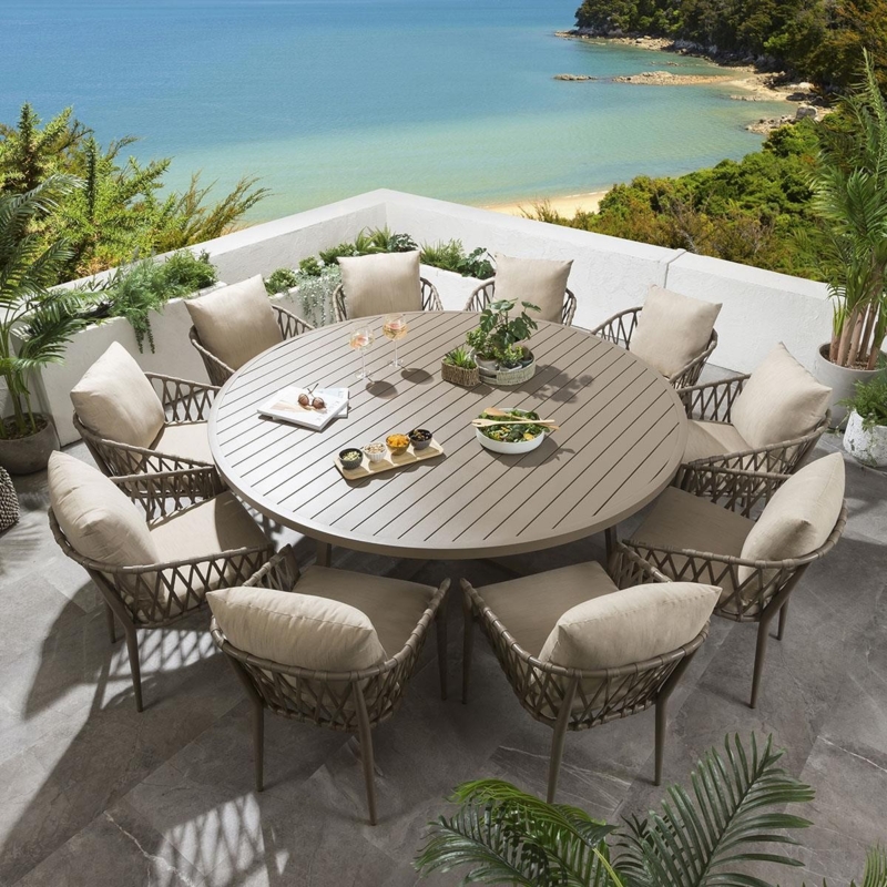 Outdoor Dining Set 10 Seater Woven Cord Crisscross Pattern Beige