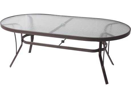 Outdoor Dining Table Textured Glass Bronze Aluminum Umbrella Hole