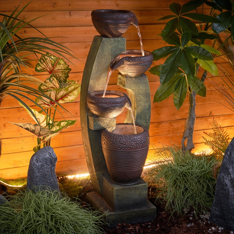 Outdoor Fountain with Organic Arch and Four-Tier Cascade