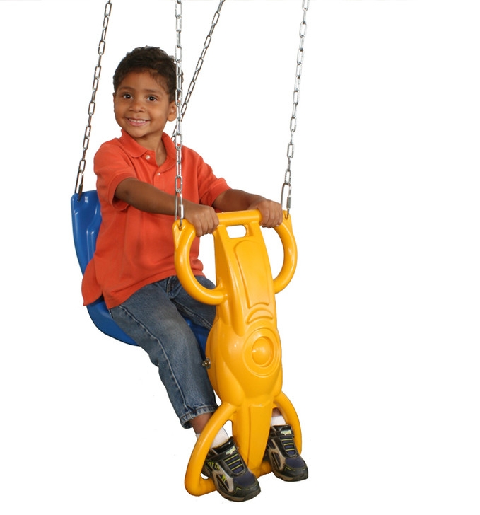 Outdoor Glider Swing: Sunflower Yellow & Cobalt Blue Ergonomic Grips