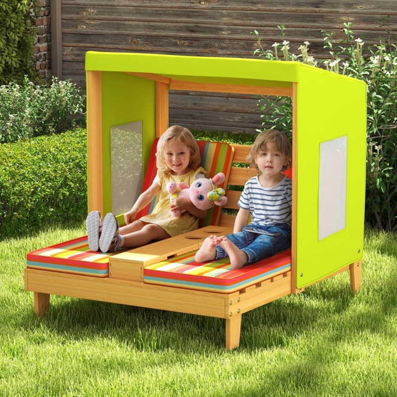 Outdoor Kids Lounge Double Chaise Design with Lime Green Canopy