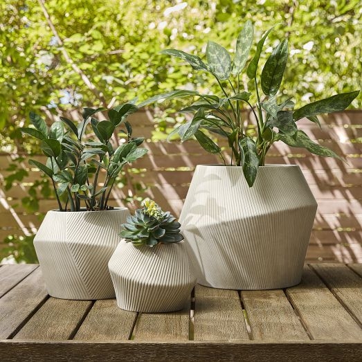 Outdoor Mavis Small Floor Planter, 12.1" x 10.1", Ceramic, Natural/Beige, West Elm