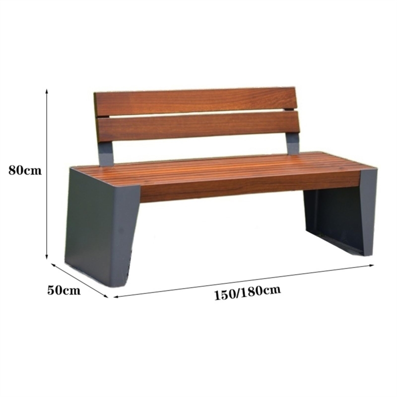Outdoor Park Bench with Trapezoidal Legs and Offset Backrest