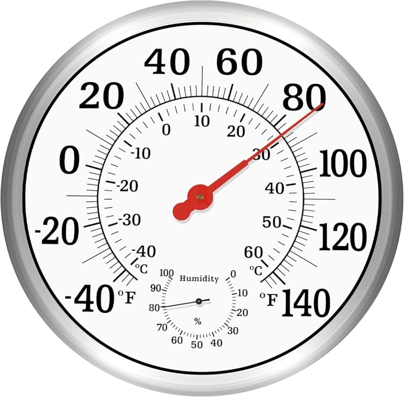 Outdoor Patio Thermometer 12 Inch Waterproof Stainless Steel Hygrometer