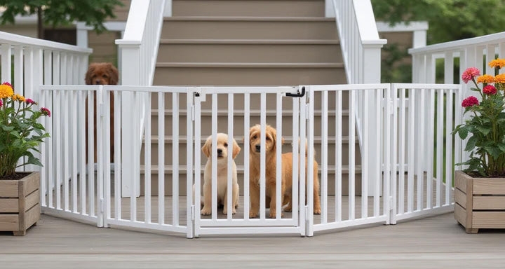 Outdoor Pet Gate Folding Panels White Walk Through Door Deck Safety