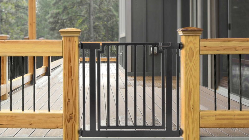 Outdoor Pet Gate Matte Black Metal Pressure Mounted Integrated Door
