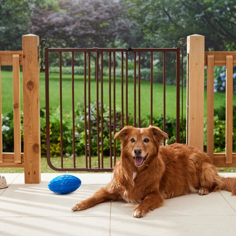 Outdoor Pet Gate Tension Knobs Pressure Mounted Dark Brown Walk Thru
