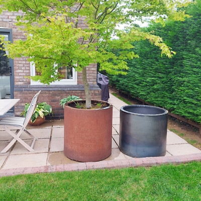 Outdoor Planter Large Cylindrical Oxidized Rusted Flat Lip