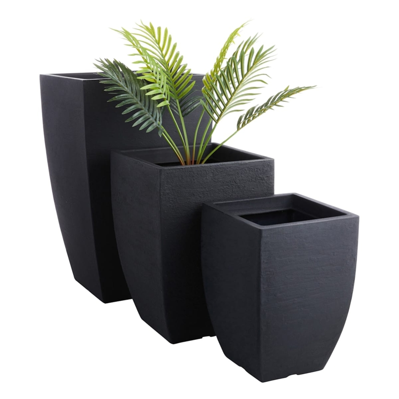 Outdoor Planter Set Graduated Sizes Tapered Square Textured Finish