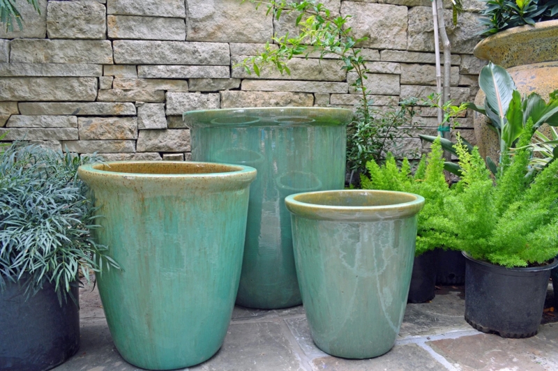 Outdoor Planters, Seafoam Green Glaze, Flared Rims, Graduated Sizes