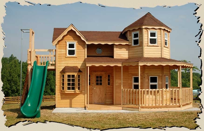 Outdoor Playhouse Victorian Turret Tower Green Slide Wraparound Porch