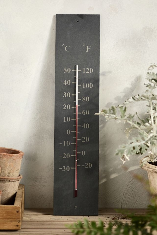 Outdoor Slate Thermometer Natural Stone Texture Rustic Minimalist Decor