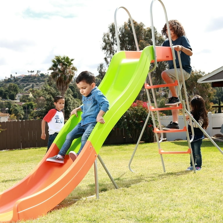 Outdoor Slide Silver Metal Frame Wide Stabilizer Legs Lime Green