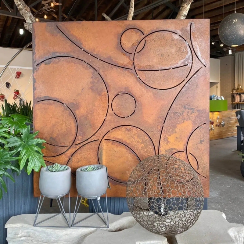 Outdoor Wall Art Rusted Patina Circular Cutouts Industrial Modern
