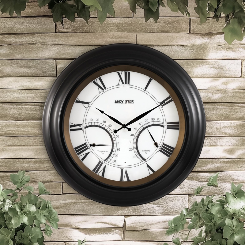 Outdoor Wall Clock Integrated Weather Dials Roman Numeral Face