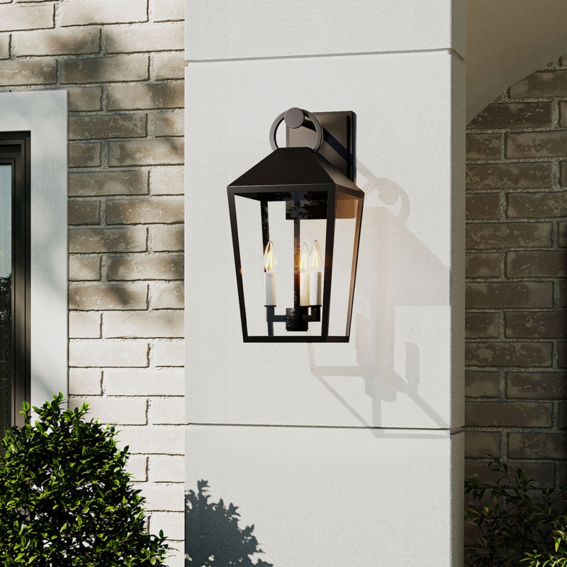 Outdoor Wall Light: Tapered Matte Black 3-Light Candelabra