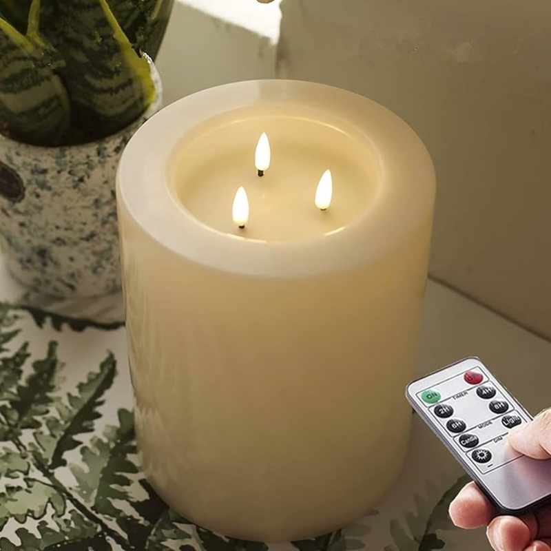 Outdoor Waterproof Flickering Candle Textured Surface, Three Wick