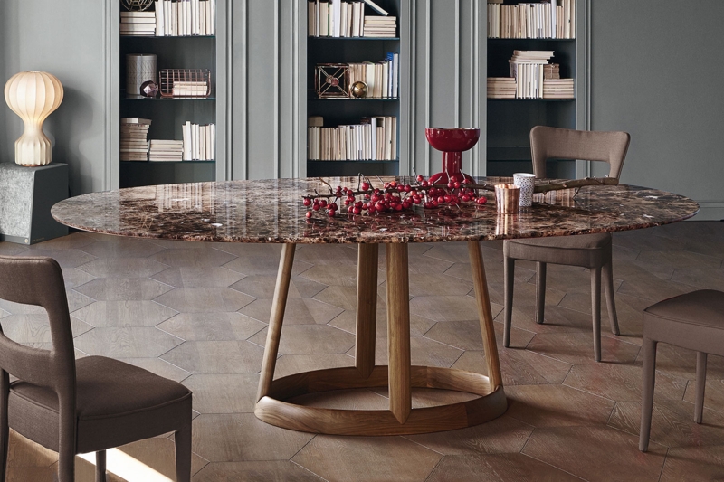 Oval Dining Table Elliptical Stone Top Architectural Ring Base Luxury