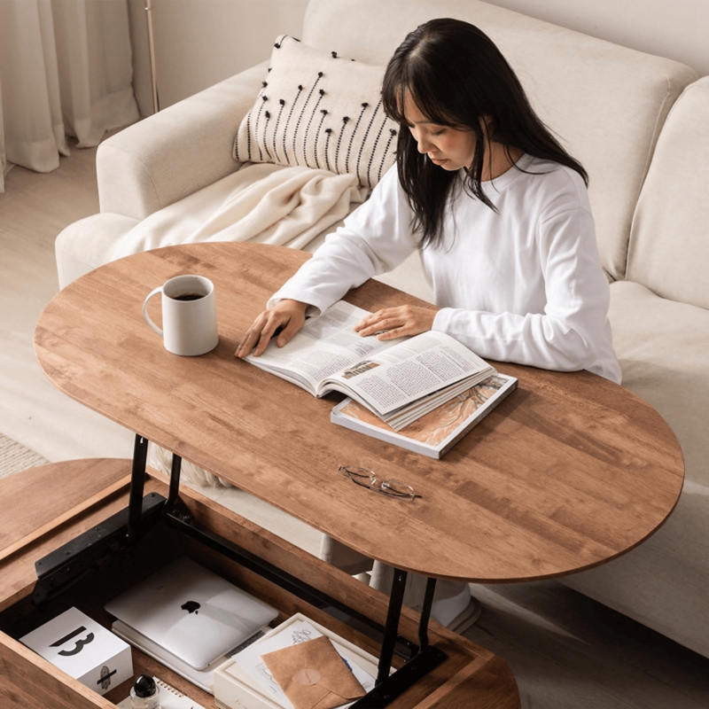 Oval Lift Top Coffee Table in Walnut with Hidden Compartment