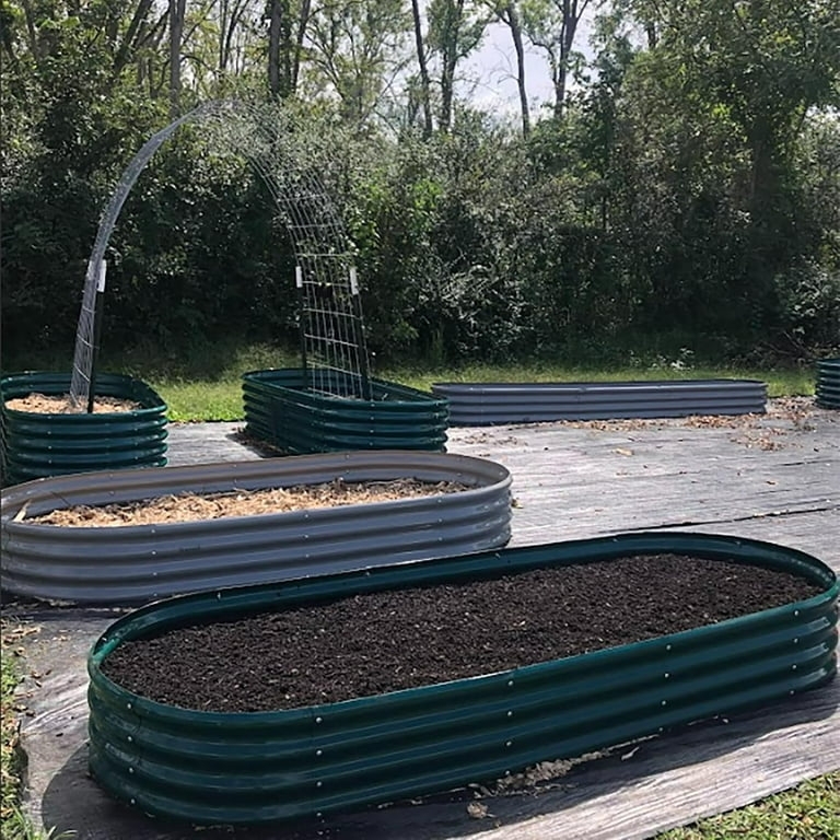 Oval Raised Garden Bed Forest Green Corrugated Metal