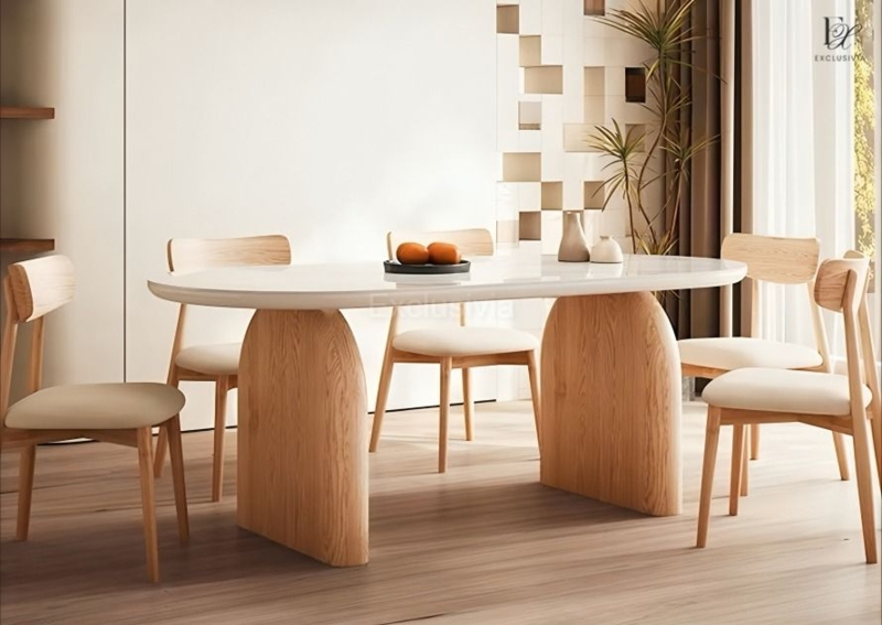 Oval Sintered Stone Dining Table with Sculptural Pillar Base