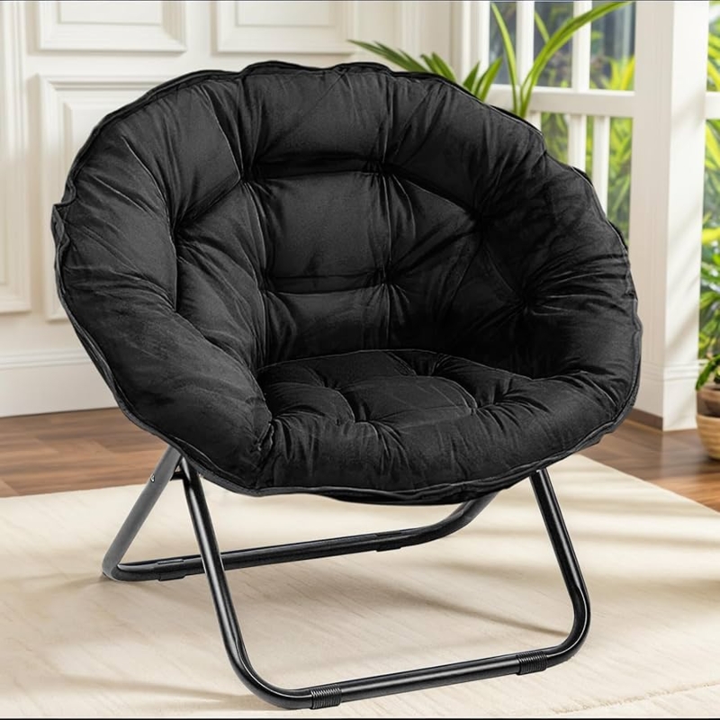 Oversized Black Saucer Chair Folding Tufted Moon Seat