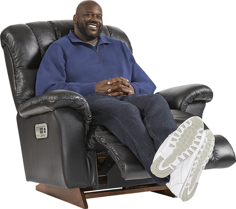 Oversized Dual Power Recliner in Charcoal Black with Wood Base