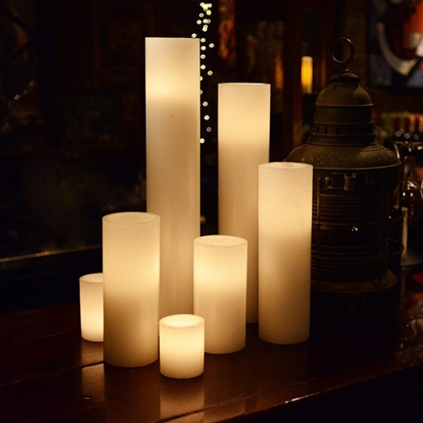 Oversized Flameless Candles Internal Glow, Varied Heights, Cozy Rustic