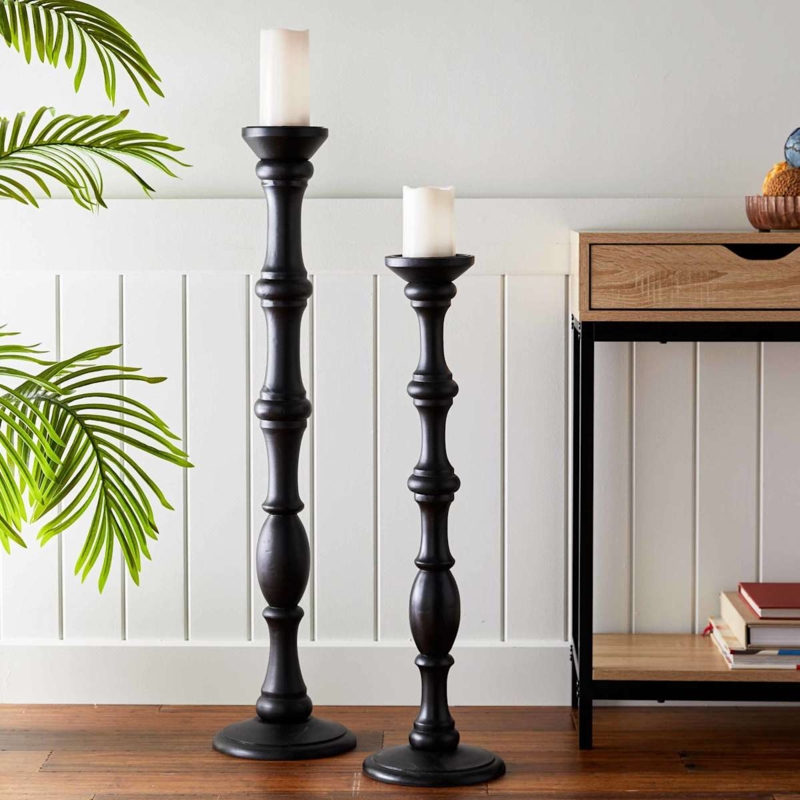 Oversized Floor Candle Holder Matte Black Spindle Turned Design