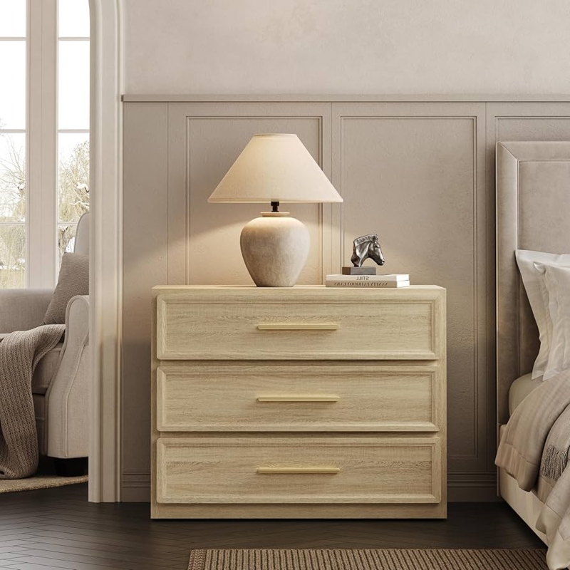 Oversized Nightstand with Gold Handles: Transitional Bedroom Piece