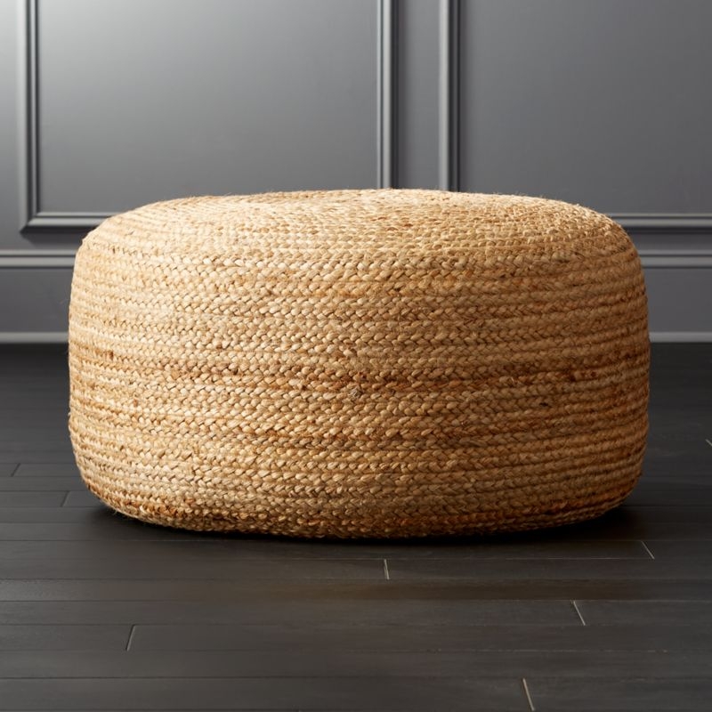 Oversized Pouf Ottoman with Chunky Braided Natural Fiber Drum Shape