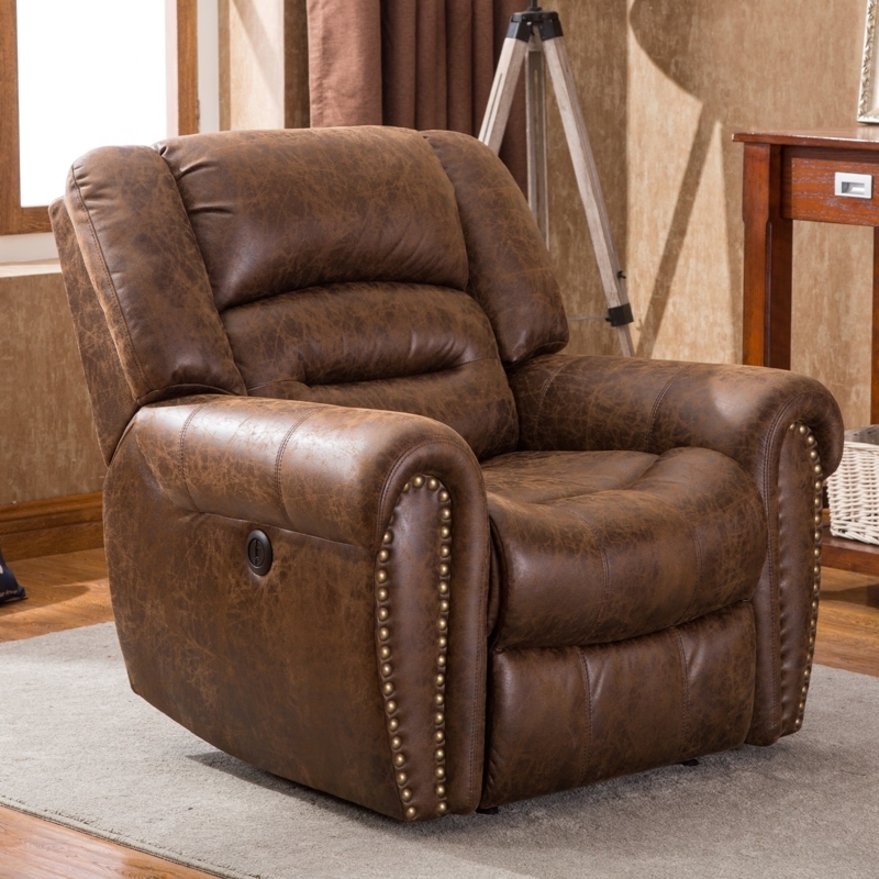 Oversized Power Recliner in Weathered Chocolate Brown Leather