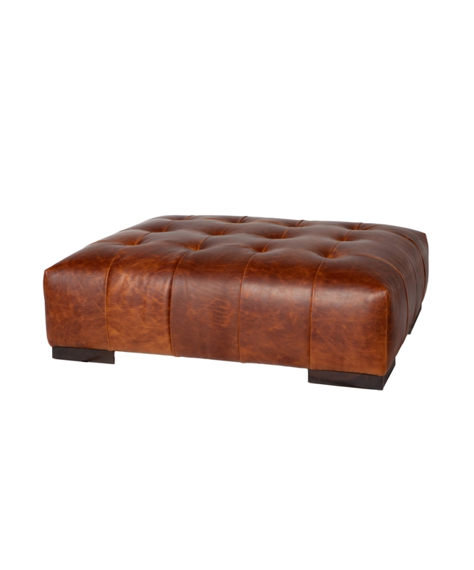 Oversized Square Ottoman Burnished Leather Button Tufted Stitching