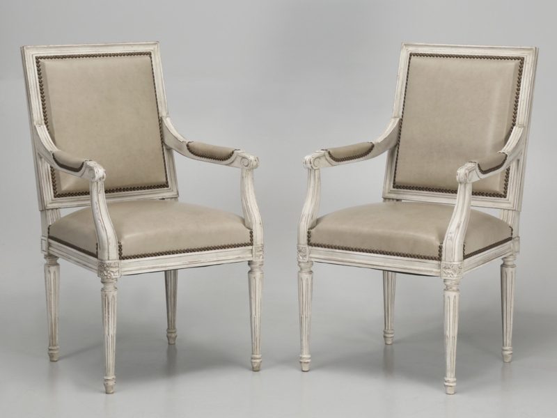 Pair Of Armchairs in Taupe Leather-Like Material with Distressed Finish
