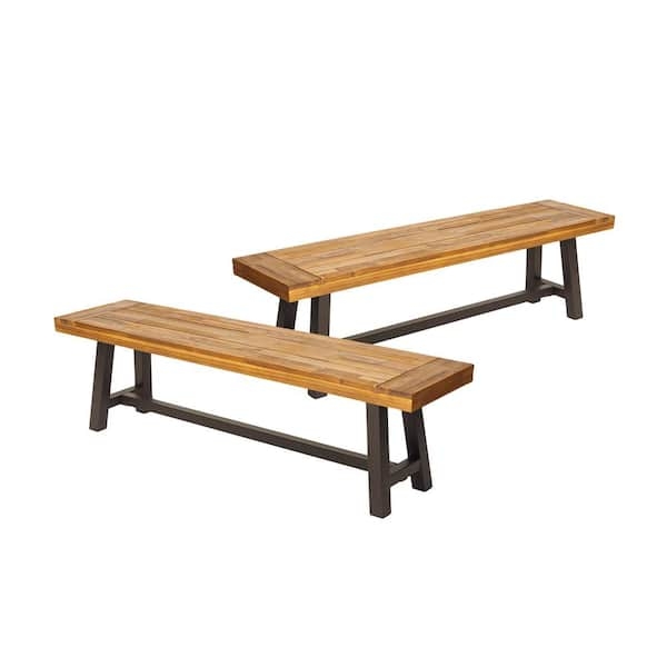 Pair of Backless Benches with Slat Paneling and A-frame Legs