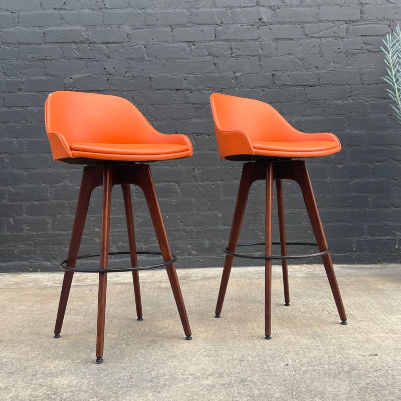 Pair of Vintage Mid-Century Modern Walnut Bar Stools, c.1960's  Vintage  Supply