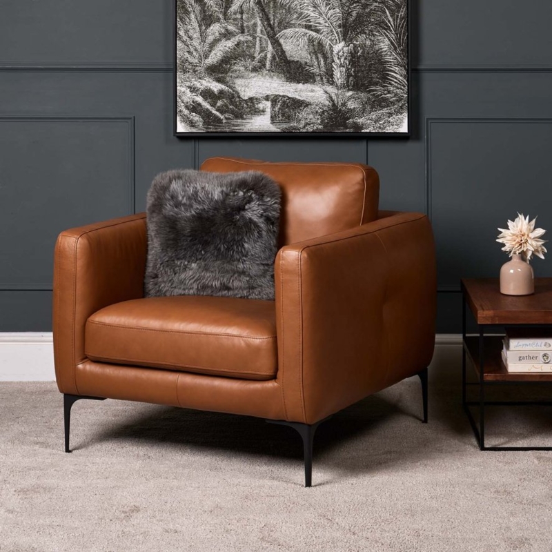 Palomino Tan Leather Lounge Chair with Block Arms