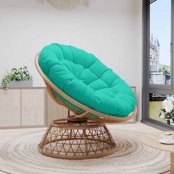 Papasan Chair, Aqua Blue Cushion, Lattice Swivel Base