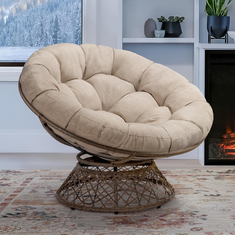 Papasan Chair, Beehive Wicker Base, Tufted Seat Cushion