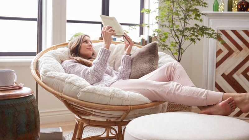 Papasan Chair, Rattan Bowl Frame, Cream Tufted Cushion