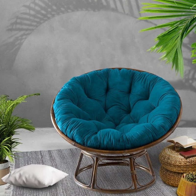 Papasan Chair, Teal Tufted Cushion, Rattan Pedestal Base