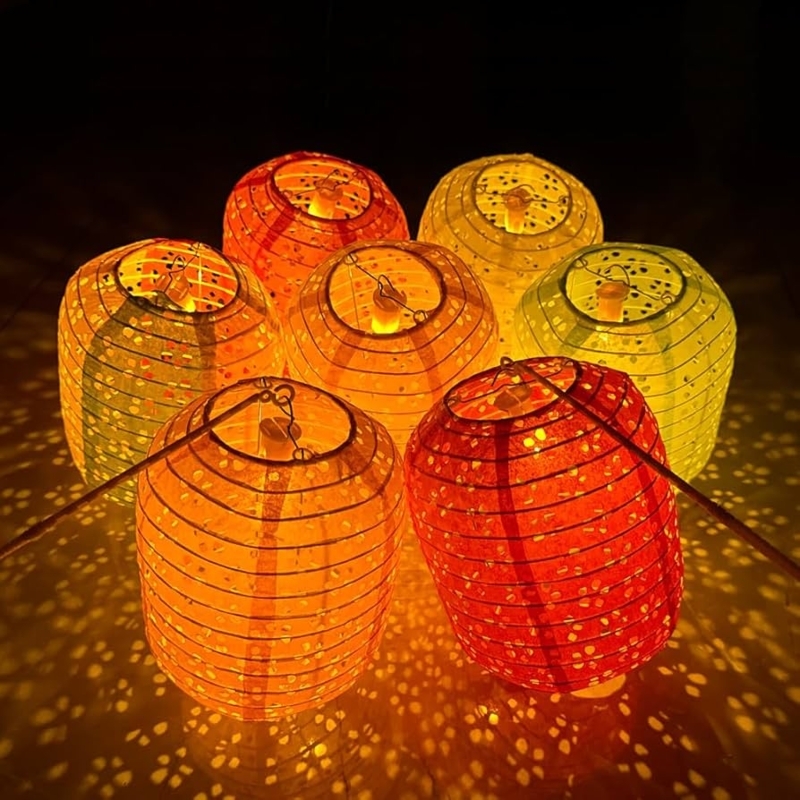 Paper Lantern Perforated Dot Pattern Oval Sunset Orange Festive