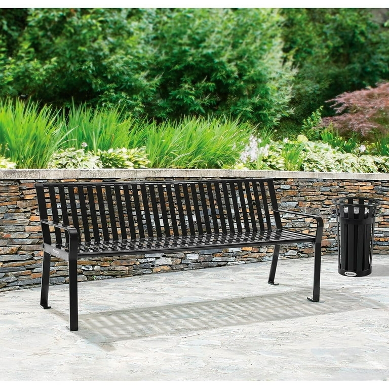 Park Bench 6 Ft Length Vertical Steel Slats Matte Black Industrial