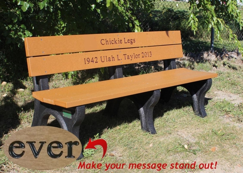 Park Bench Curved Legs Honey Brown Engraved Slats
