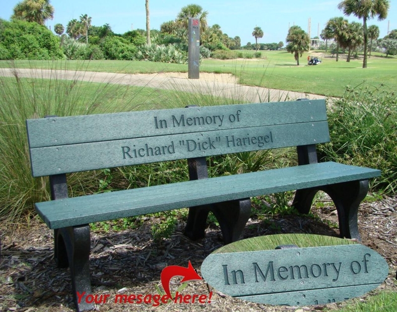 Park Bench Forest Green Armless Design Engraved Composite