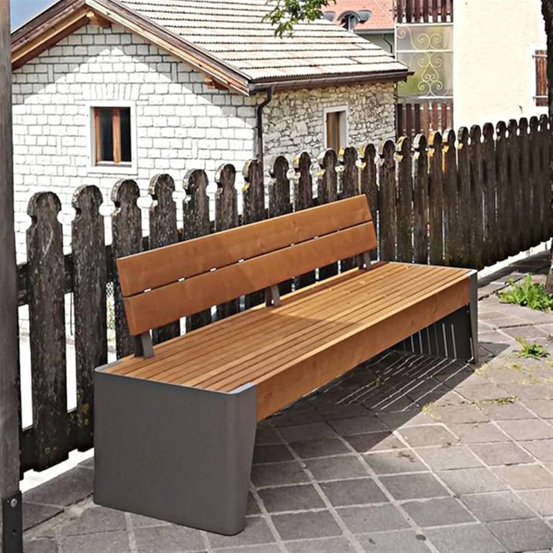 Park Bench Hardwood Slats Gray Solid Steel Sides Modern Industrial