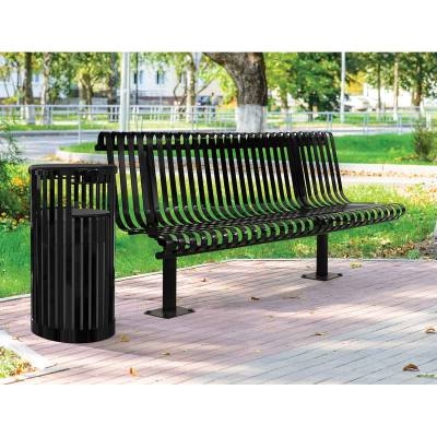 Park Bench Pedestal Mount Vertical Slats Matching Receptacle Set