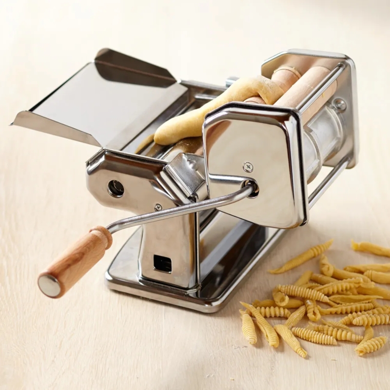 Pasta Machine Chrome Cavatelli Maker Ridged Rollers Wooden Handle